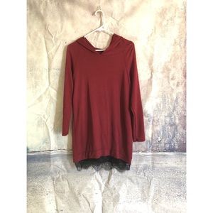 Maroon and black lace mini dress